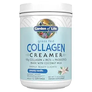 Jardín de la hierba de la vida Pólvora de colágeno - Creamy Vainilla, 12 Actuaciones, Polvo para juntas de belleza de la energía del café, péptidos de colágeno con MCT de coco, suplementos de Keto Protein