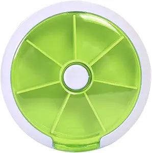 Pill Organizer Weekly, INVODA Pill Case 7 Day 3 Times Medicine Pill Dispenser,Push Button Rotate Pill Planner with 7 Compartments (1,Green)