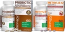 Bronson Probiotic 50 Billion CFU + Prebiotic with Apple Polyphenols & Pineapple Fruit Extract + Methyl B12 5000 mcg Vitamin B12 Methylcobalamin