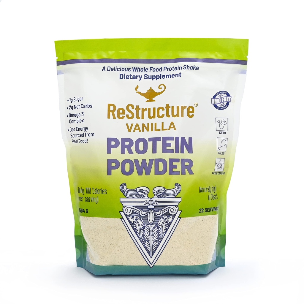 RnA ReSet - ReStructure Protein Powder, Keto, Paleo Formula, 1G Sugar, 1G Net Carb, Only 80 Calories per Serving. Creamy Vanilla, Non GMO