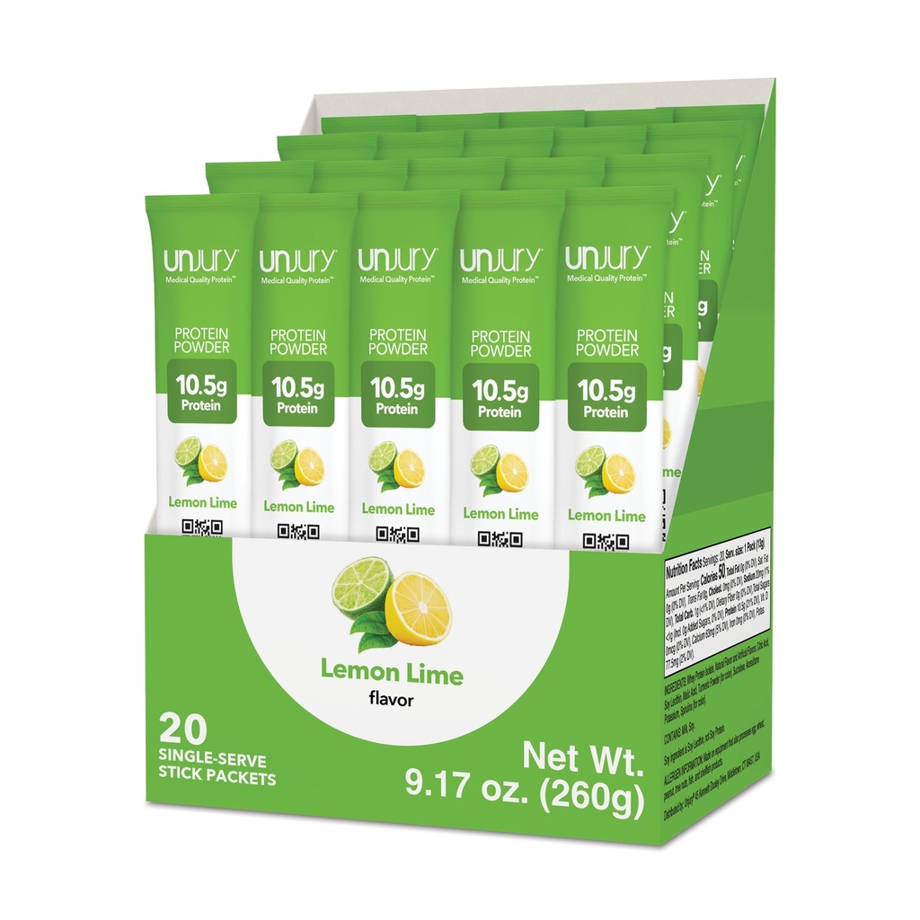 Unjury Whey Protein Powder Individual Stick Packs | Lemon Lime | 10.5g 100% Whey Isolate Protein Powder | Low Carb and Lactose Free | Gluten Free | Certified Kosher | 20 Servings