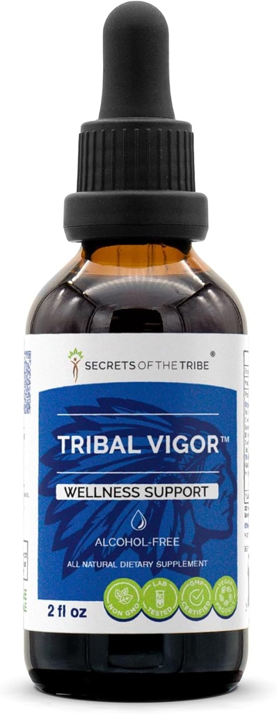 Tribal Vigor Sin alcohol, Glycerite Eleuthero Siberian Ginseng, Catuaba, Barrenwort - Horny Goat Weed, Muira Puama, Saw Palmetto, Tribulus. Tintura, Herbal Extract Wellness Support (2 FL OZ)