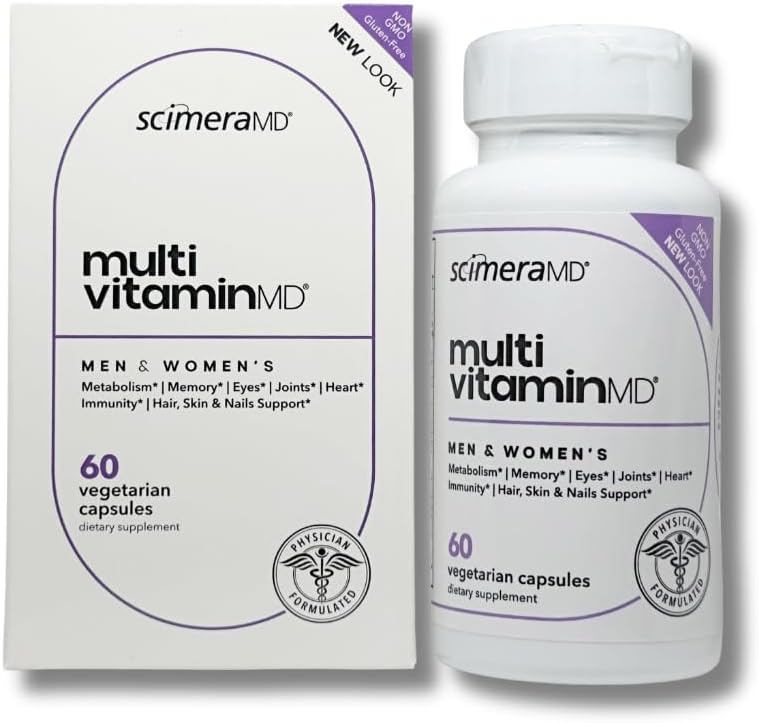ScimeraMD® MultivitaminMD Suplemento de especimen completo cápsula con minerales, antioxidantes y combinación de superalimentos para el metabolismo, soporte conjunto, cabello, piel y uñas, 60 TC