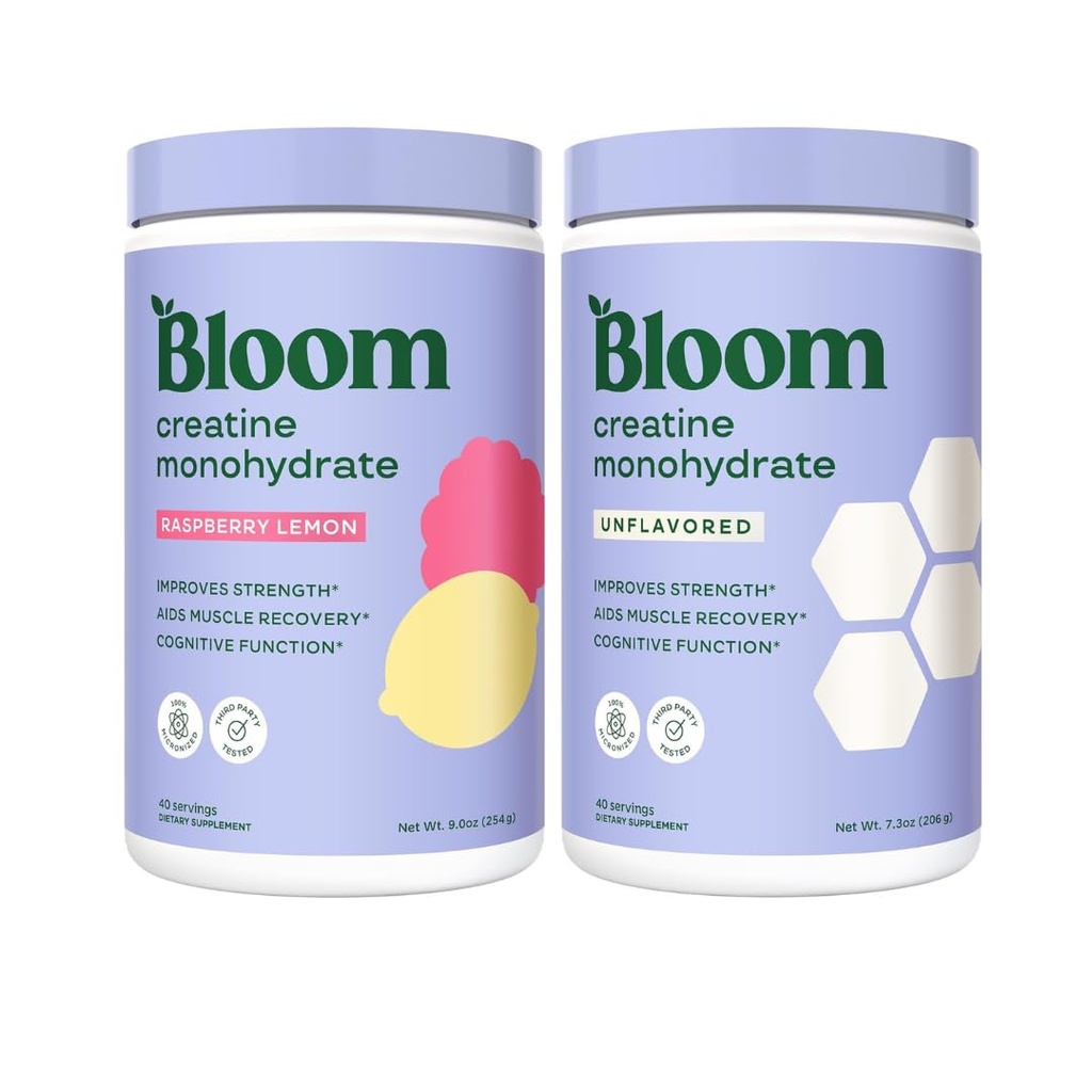 Bloom Creatine Monohydrate Bundle, Unflavored + Raspberry Lemon
