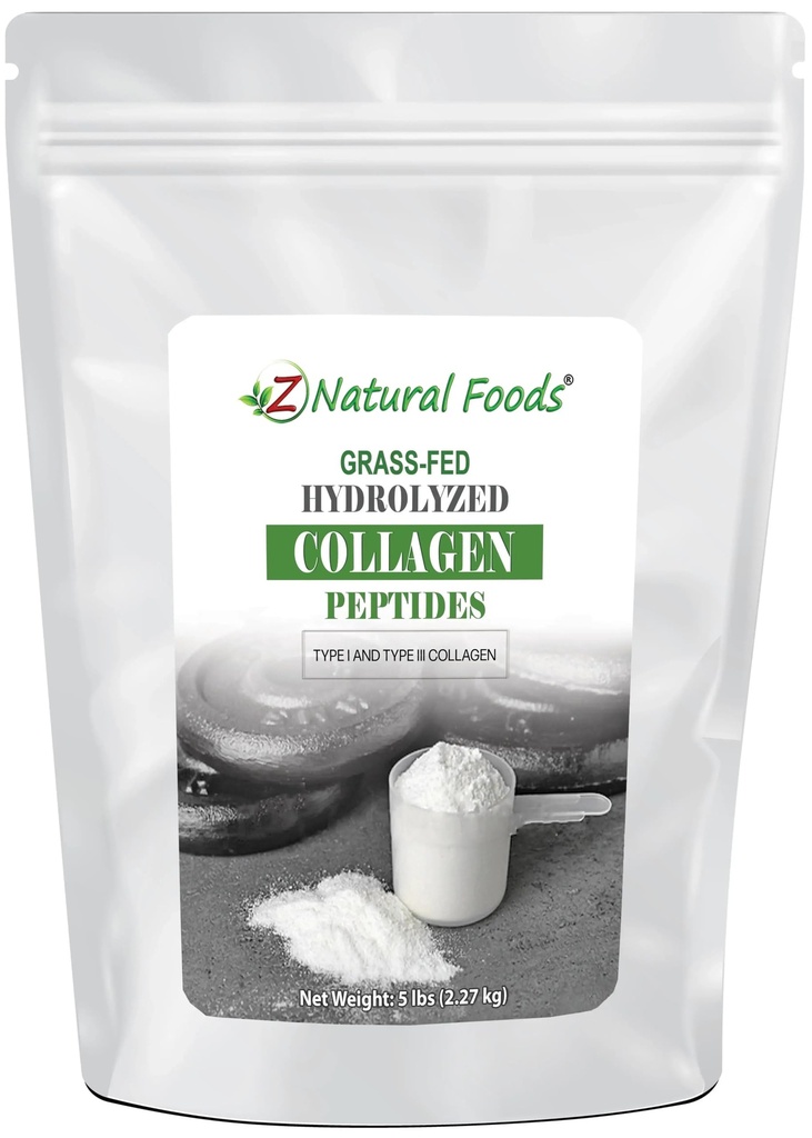 Z Natural Foods Collagen Peptides Powder - Grass-Fed Hydrolyzed Collagen Type 1 and Type 3 Unflavored - for Skin, Hair, Nails & Joints - Keto & Paleo Friendly (5 Pounds)