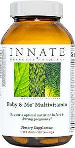 Innate Response Formulas Baby & Me Multivitamin - Prenatal and Postnatal Vitamin with Folate, Choline, and Vitamins B12 and D3 - Vegetarian, Non-GMO, and Gluten-Free - 60 Tablets (30 Servings)