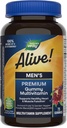 ¡La naturaleza está viva! Multivitamina de goma Premium de los hombres, soporta el corazón saludable, función muscular*, Complejo completo B-Vitamin, naranja, uva, sabor cereza, 75 gomas (paquete mayo Vary)