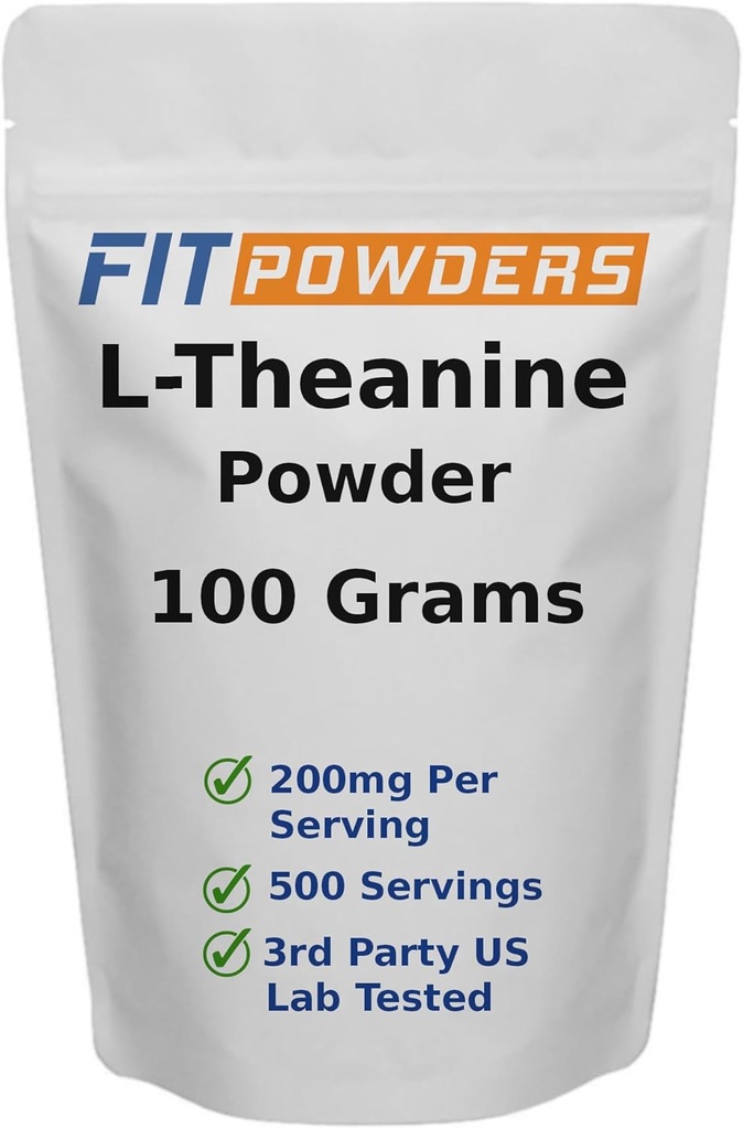 L-Theanine Powder 100% Puro, No-GMO, Vegan, Gluten Suplemento de Polvo Teanino Libre (Multiple Sizes) Mood and Cognitive, Stress Relief and Relaxation, Scoop Included (100 Grams)