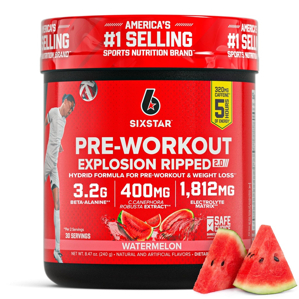 Explosión pre-operatoria de seis estrellas, sandía (30 servidumbres) - Preworkout Energy Powder Suplemento para hombres y mujeres - Pre Workout Drink Mix with Creatine & Beta Alanine - Sports Nutrition Products