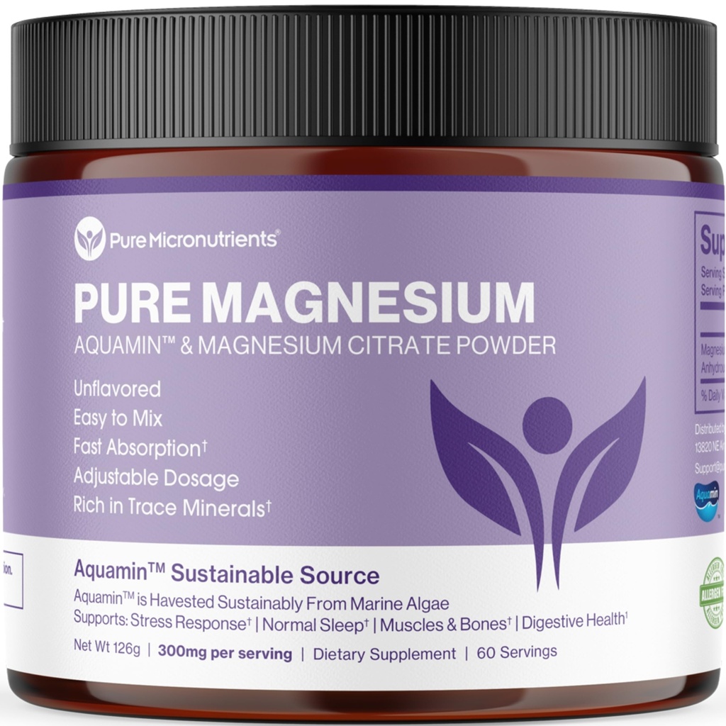Pure Magnesium Citrate Powder to Support Sleep, Muscle & Bone Health, Energy, Heart & Digestion. Unflavored Magnesium Powder Drink Mix, Vegan, 60 Servings