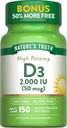 La Verdad de la Naturaleza Vitamina D3 2000 UI Softgels para Adultos Silencioso 150 Conde ← Alta Potencia Silencio No GMO y Gluten Suplemento Gratis