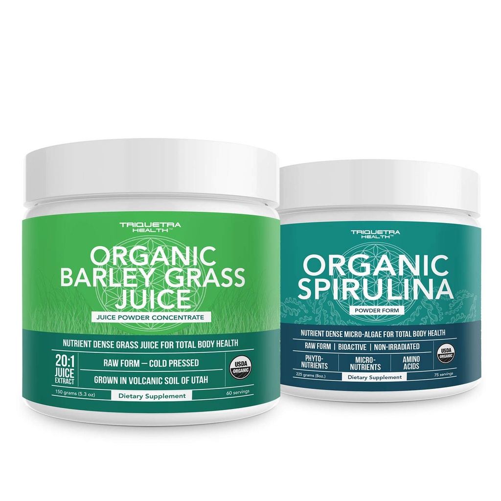 Triquetra Health Organic Spirulina Powder 8 oz. Plus Organic Barley Grass Juice Powder 5.3 oz.