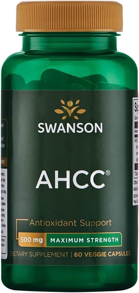 Swanson Maximum Strength AHCC - Promoting Advanced Immune Support - Natural Supplement Aiding NK Cells &amp; Liver Support - (60 Veggie Capsules, 500 mg cada uno)