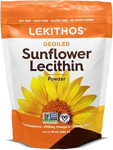 Deoiled Sunflower Lecithin Powder 16oz, Daily Lecithin Supplement for Cooking, Baking &amp; Gummies,1760mg Phosphatidyl Choline Supplement - Great for Clogged Milk Ducts! 65 Serviciones, Non-GMO