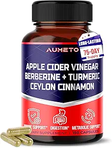 Apple Sider Vinegar Berberine Ceylon Cinnamon Turmeric All-in-1 Suplemento de Digestión Optimal, Inmunity &amp; Weight Managament *USA Hecho " Tested* (150 Conde (Pack of 1))
