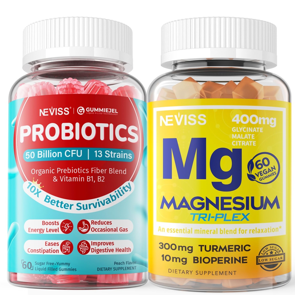 Magnesium Gummies with Turmeric + Sugar Free Probiotics Gummies