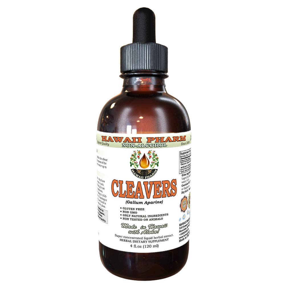 Hawaii Pharm Cleavers Alcohol-Free Liquid Extract, Cleavers (Galium aparine) Above-Ground Parts, Dried Glycerite Natural Herbal Supplement 4 oz