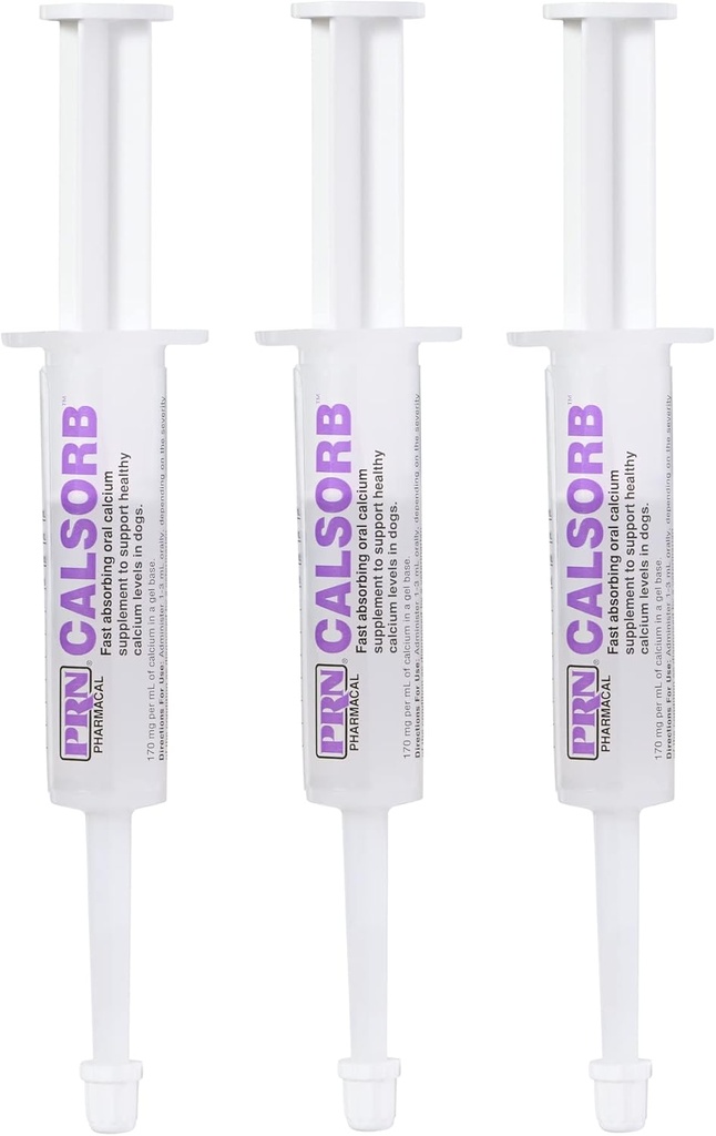 PRN Pharmacal Calsorb - Calcium Nutritional Supplement to Help Maintain Healthy Calcium Levels in Dogs - Gel-Based Dog Nutritional Supplement in an Easy-to-Use Syringe - 12 mL Syringe (3 Packs)