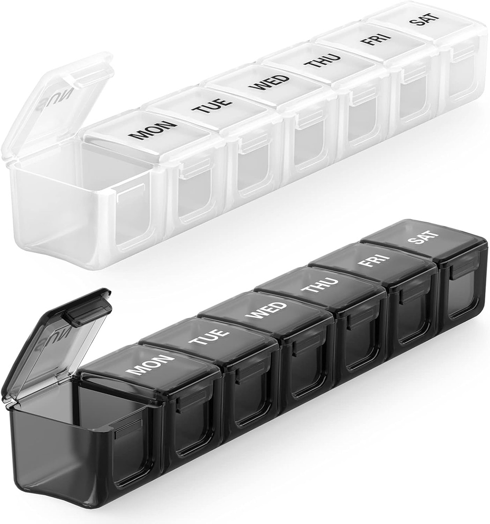 Sukuos Extra Grande Organizador Semanal de Pill 2 Pcs, Caja de Píldora diaria Casos de 7 días para medicamentos, vitamina, aceites de pescado o suplementos, fácil de limpiar