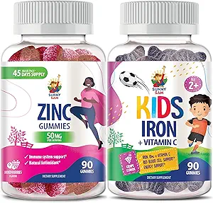 SUNNY SAM Iron Gummies for Kids & Zinc Gummies for Adults - Zinc Chewable Gummy for Immune Support - Powerful Natural Antioxidant Non-GMO Supplement for Children Hombre Adults