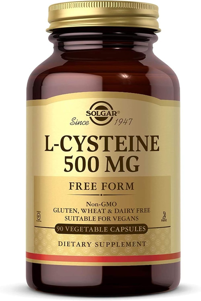 Solgar L-Cysteine 500 mg, 90 cápsulas vegetales - Forma libre Aminoácidos - Keratina Soporte para la piel, el pelo y las uñas - Glutathione Soporte - Vegan, Gluten Gratis, Dairy Free, Kosher - 90 Servings