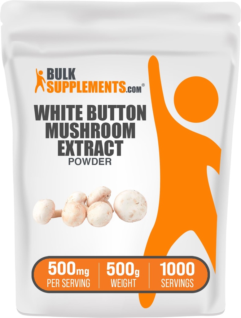 BulkSupplements.com White Button Mushroom Extract Powder - Mushroom Supplement, Agaricus Mushroom Powder - Gluten Free, 500mg per Serving, 500g (1.1 lbs) (Pack of 1)