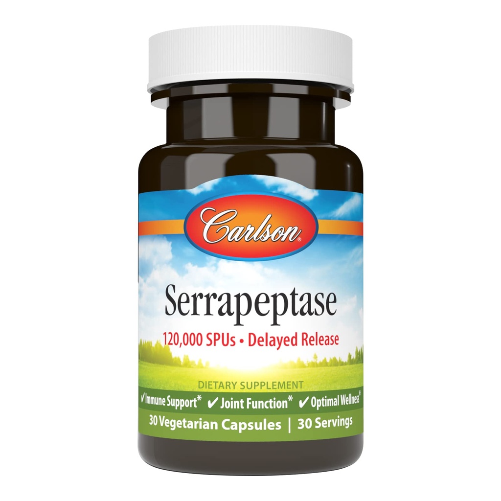 Carlson - Serrapeptase, 120000 SPUs - Delayed Release, Immune Support, Joint Function & Optimal Wellness, 30 Vegetarian Capsules