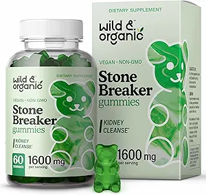Wild &amp; Organic Chanca Piedra Stone Breaker Gummies 1600mg - Kidney Cleanse Detox & Gallbladder Support - Kidney Stones Dissolver w/Chanca Piedra Herb - 60 Vegan Gummies