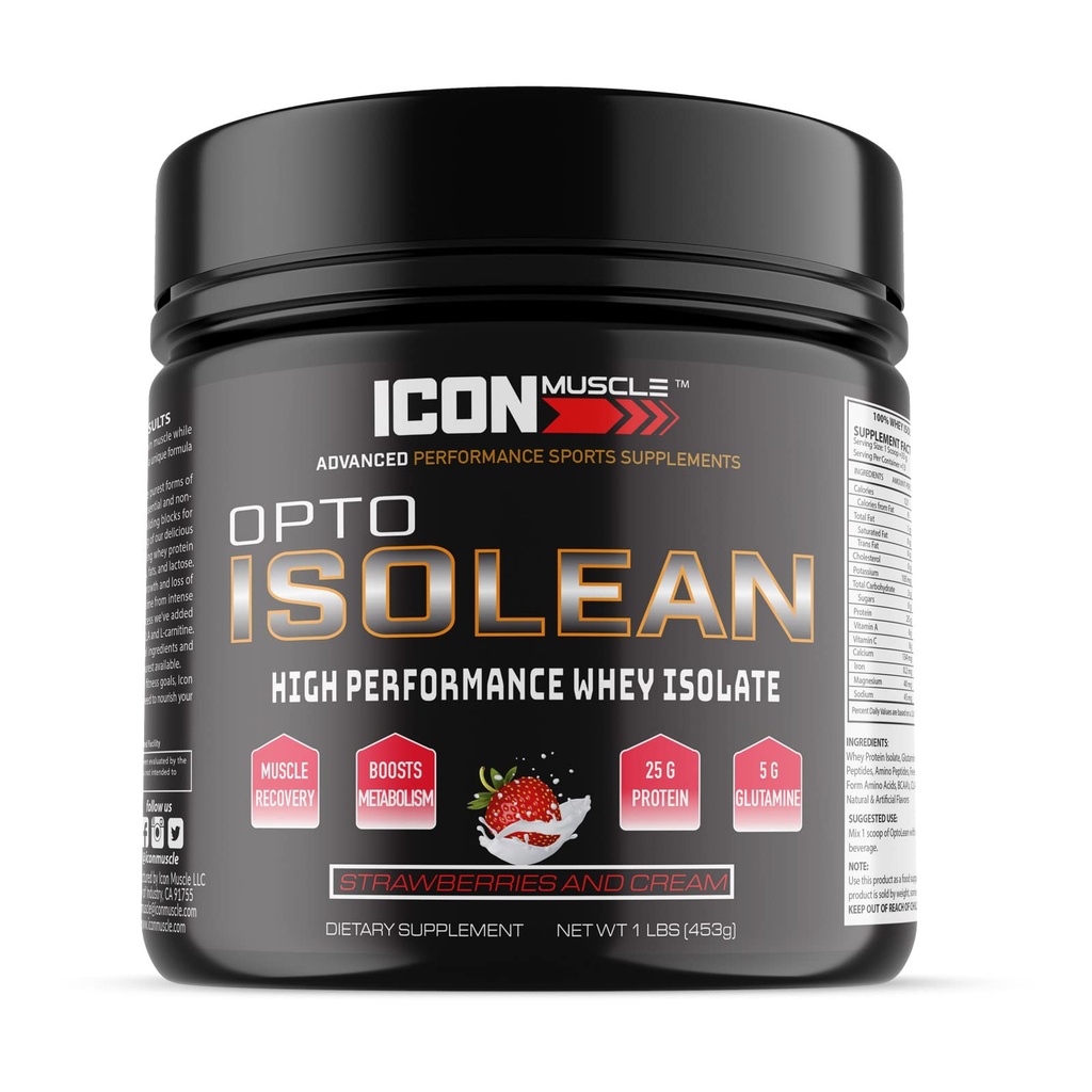 Isolean Whey Protein Isolate Powder, Strawberry, 1 Pound