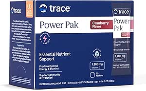 Trace Minerals Power Pak Multivitamin and Multimineral Packets - Electrolyte Support - 1200 mg Vitamin C Plus 70 Cranberry Flavor - 30 Packets