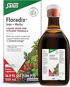 Floradix Iron &amp; Herbs - Suplemento Herbal Líquido de Apoyo Energético - Suplemento Hierro con Complejo Vitamina C &amp; Vitamina B - para Hombres &amp; Mujeres - 16.9 fl oz