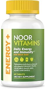 Vitaminas de Noor Energía+ Multivitamina; Vitamina Halal para la Producción de Energía &amp; Inmunidad, 26 Vitaminas &amp; Minerales, Semillas Negras, Fechas, Miel, para Hombres &amp; Mujeres. Gelatin Free, 2 Month Supply