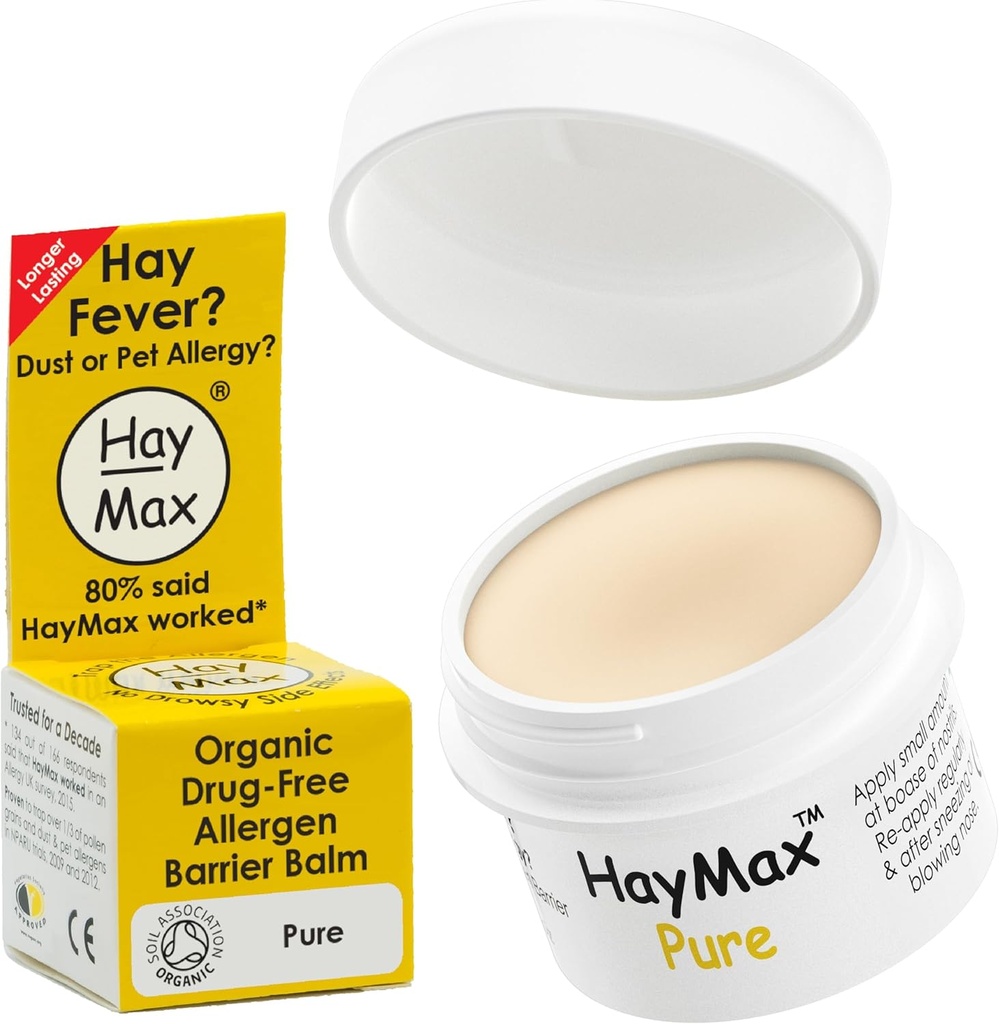 HayMax Allergen Barrier Balm - Pure 0.17 fl oz - Organic, Natural &amp; Non-Drowsy Hay Fever & Alergy Relief Balm - Blocks Pollen &amp; Other Allergen Particles - Great for Adults, Kids &amp; Pregnant Women