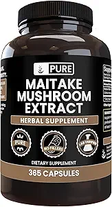 PURE ORIGINAL INGREDIENTES Mushroom de Maitake (365 cápsulas) No hay magnesio o rifles de arroz, siempre puro, Verificado