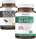 Black Seed Oil & Irish Sea Moss (3-Month Supply) - Power Duo Bundle of Black Seed Oil (180 capsules) Cold-Presed Nigella Sativa & Irish Sea Moss (180 cápsulas) con Bioperine y Bladderwrack