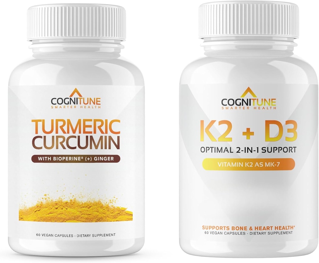 CogniTune Immune &amp; Cardiovascular Support Bundle - Vitamina D3 5000IU + Vitamina K2 con Turmeric Curcumin &amp; Ginger
