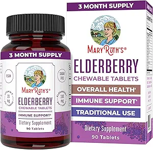 MaryRuth Organics Elderberry Vitamin C Chewable Tablets ← Sambucus nigra TEN Black Elderberry for Immune Support Silencio 3 Month Supply TEN Gluten Free ← Non-GMO ANTE 90 Servings
