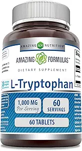 Fórmulas increíbles L-Tryptophan 1000mg Tablets Suplemento TENIDO NO-GMO TENIDO Gluten Free TEN Made in USA (60 Conde ANTE 3 Pack)