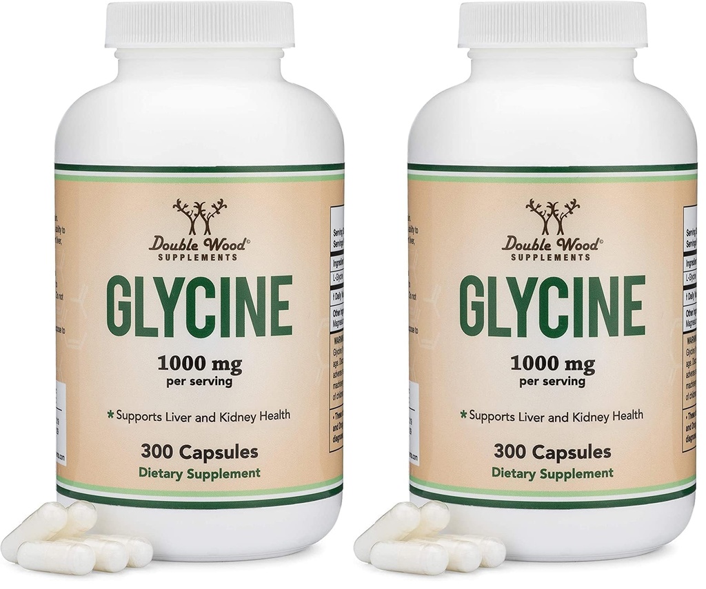 Glycine Supplement - 1,000mg Glycine Powder per Serving (300 Capsules) The Relaxing Amino Acid (Glicina) (Third Party Tested, Gluten Free, Non-GMO) by Double Wood (Pack of 2)