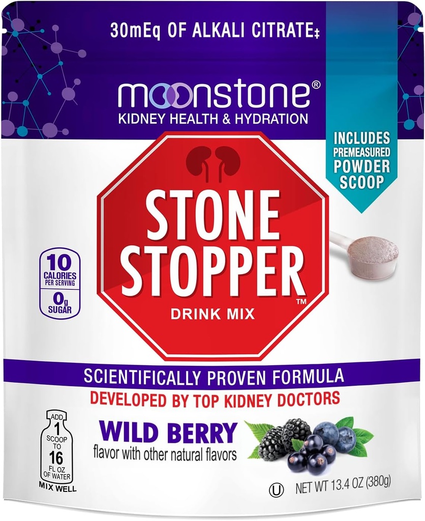 Stone Stopper Drink Mix, Wild Berry, Kidney Stone Prevention, Calcium Oxalate Protector, Alkali Citrate Support, Desarrollado por los urólogos para mejorar la higiene y apoyar la salud del riñón, 30 Day Supply