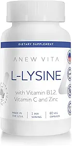 Suplemento L-Lysine con Vitamina B12 + C + Zinc para Lip, Mouth y Oral Tissue Health - Mayor Wellness Support - Non-GMO, Gluten-Free - Made in USA - 60 cápsulas vegetales, 500 mg