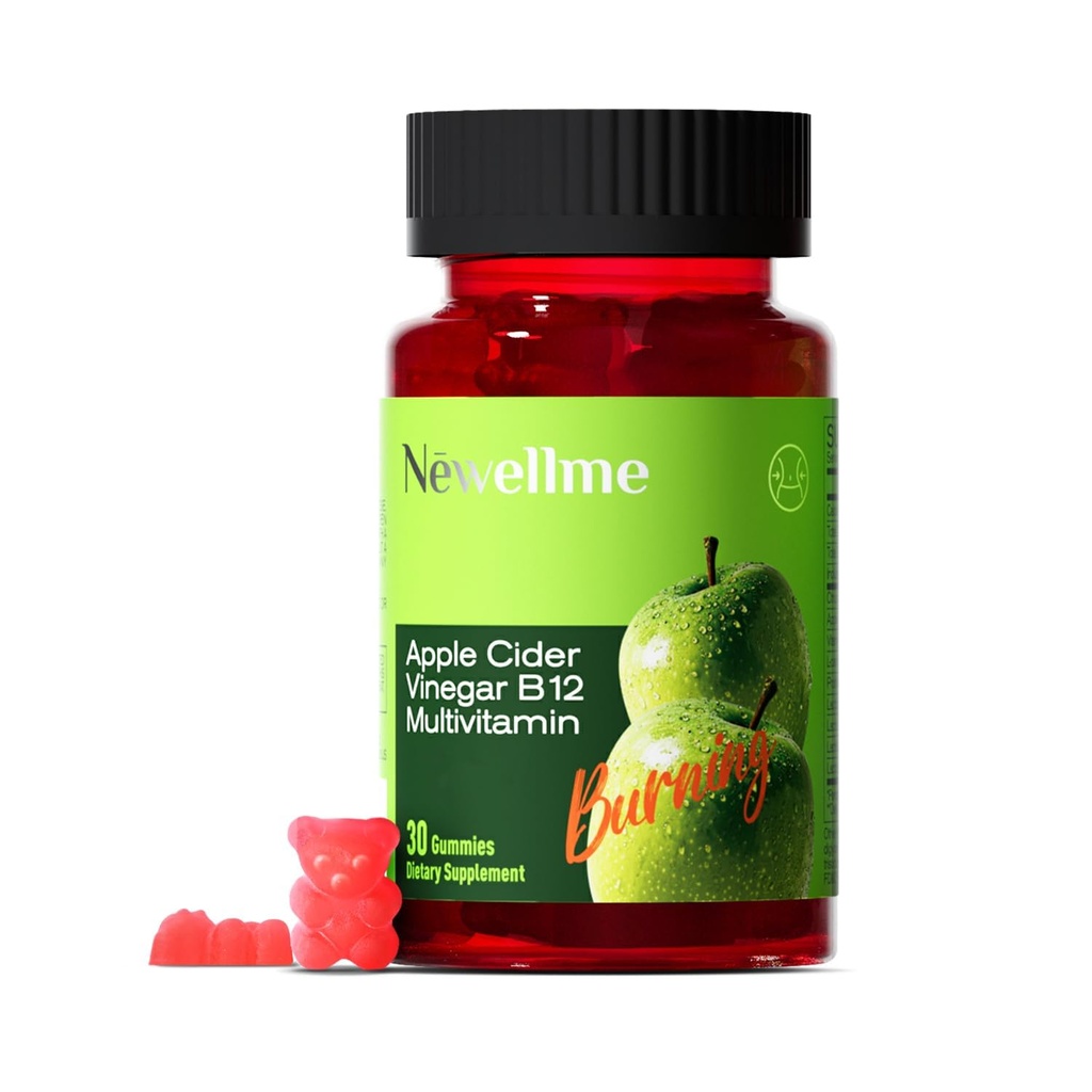 Newellme Apple Cider Vinegar B12 Multivitamin - Apple Cider Gummies - Apple Vinegar Cider, Gomitas de Vinagre de Manzana, Organic Apple Cider Vinegar Gluten-Free, Vegan & Non-GMO (30Count (Pack of 1))