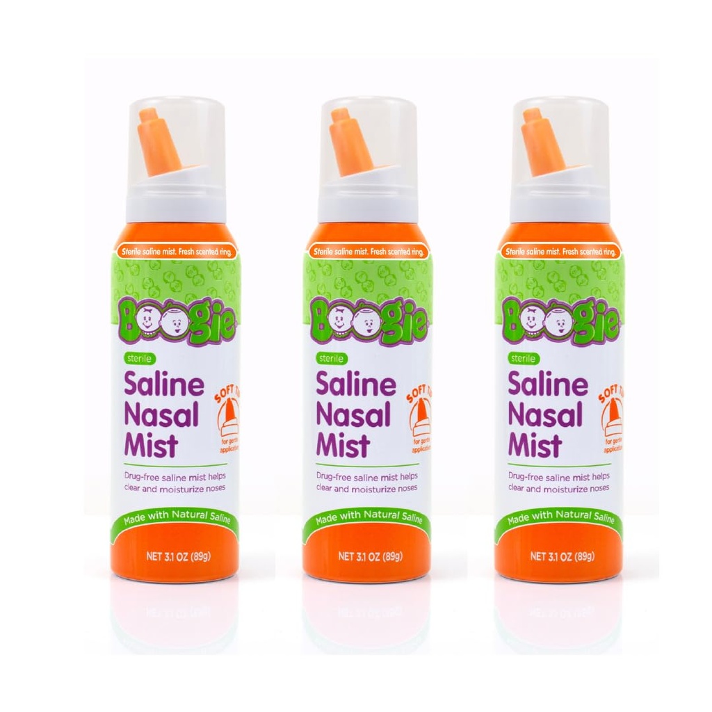 Boogie Saline Nasal Spray Mist for Baby and Kids, Allergy Relief, Nasal Decongestant, Made with Saline, Fresh, 3.1 Ounce (Pack of 3)