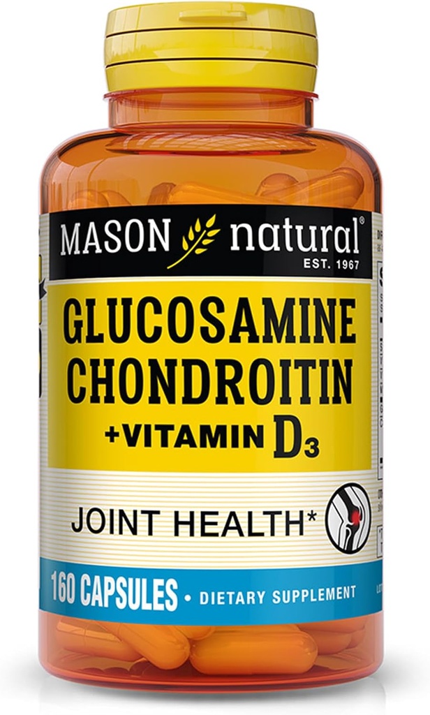 MASON NATURAL Glucosamine Chondroitin Plus Vitamin D3 - Soporta la salud conjunta y ósea, mejor movilidad y flexibilidad, 160 cápsulas