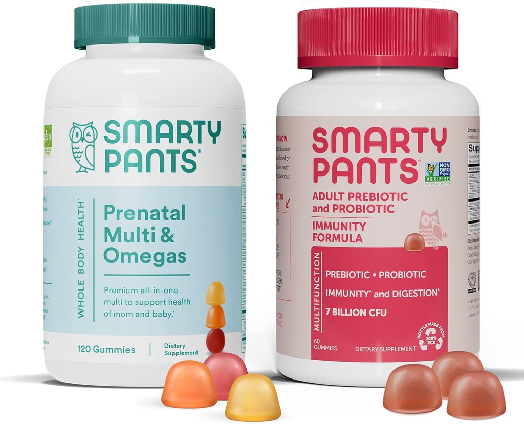 SmartyPants Prenatal Multivitamins and Probiotic Immunity Bundle: Omega 3 Fish Oil (EPA/DHA), Biotin, Methylfolate, Vitamina D3, C, Digestive &amp; Immune Support Supplement (30 Day Supply)