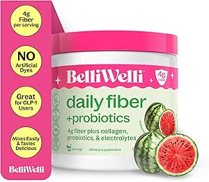 Belli Welli Fiber Supplement for Women &amp; Hombre – Premium Daily Fiber Powder from Organic Acacia with Added Collagen, Electrolytes & Probiotics – No Bloat, Constipation " Gut Health Support (Watermelon)