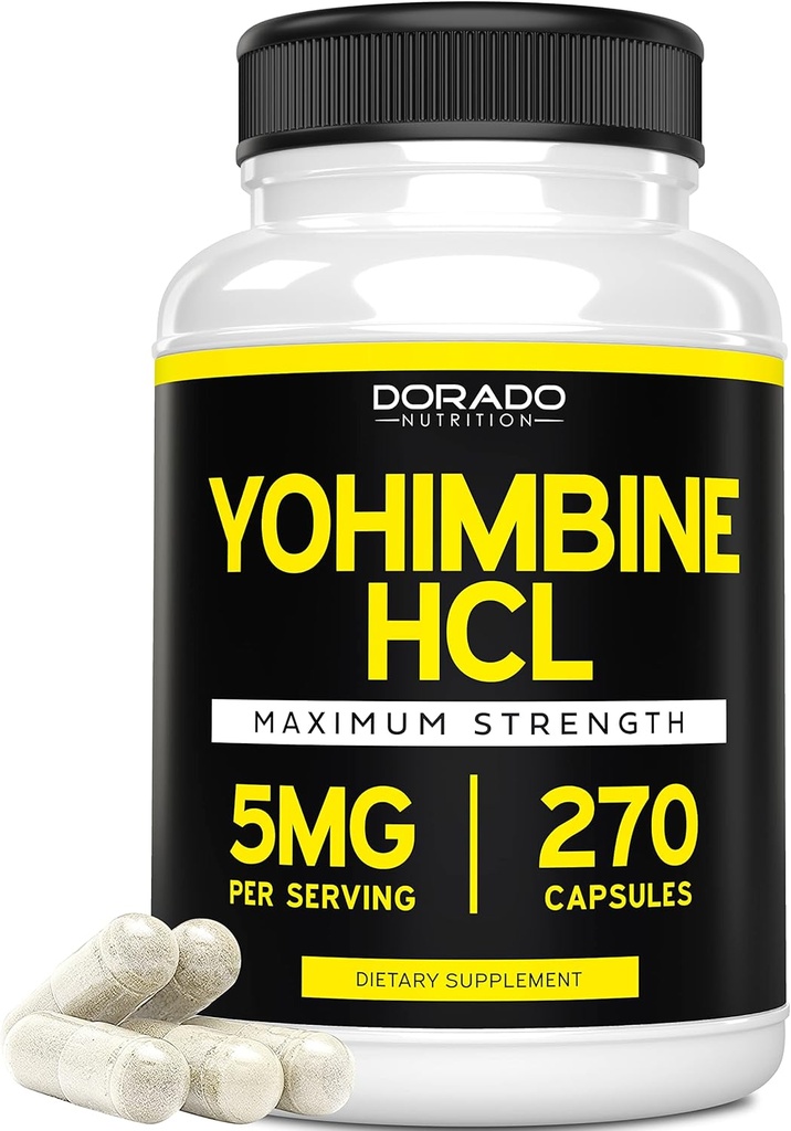Yohimbine HCL 5mg para Hombres y Mujeres (270 cápsulas) Más Potente que Yohimbe Bark Powder - Garantía de Calidad - Tercera Parte Probada para Potency & Purity - Vegan, Gluten Free " Non-GMO - USA Made