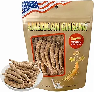 Zen Ginseng - 4 oz Bag of American Wisconsin Ginseng Root - Non-GMO, Gluten Free. Añadir Este Ginseng en Soup, té, café, jugos, Smoothies y Baking (Small Long Root 4 oz Bag)