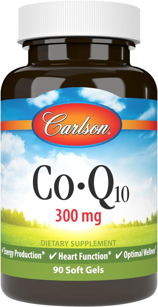 Carlson - Co-Q10, Co-Enzyme Q10, 300 mg, Producción de energía y función cardíaca, 60 Softgels